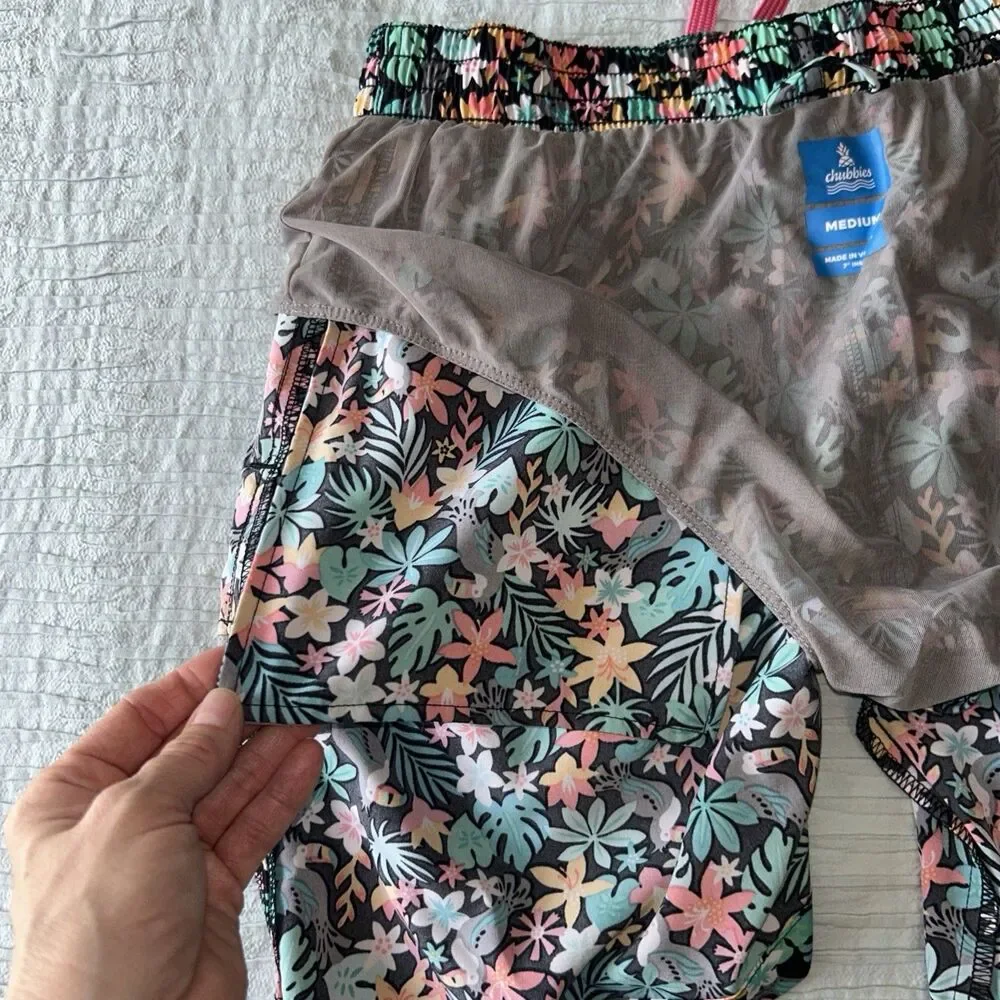 Chubbies The Bloomerangs Boys Medium Swim Trunks Midnight Flowers Tuscan Palm